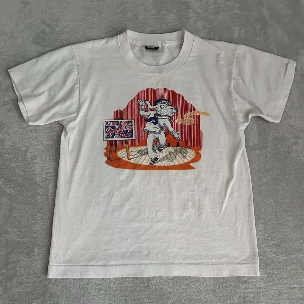 Vtg 80s Screen Stars Queen Mary Salty Dog Show Tshirt Womens XS White 1-Stitch